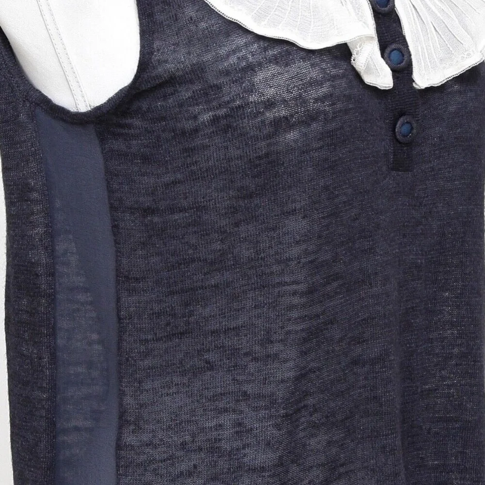 CHLOE Sleeveless Top Shirt Sleeveless Navy Ivory Ruffle Henley XS 2007 - Picture 7 of 9